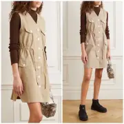 NWT See By Chloe Sleeveless Button Front Dress Jumper Khaki Tan Classic 4