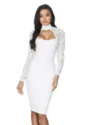 White Bridal Party Nookie Love Lace Choker cut out open bust MIDI Dress Nwts XS