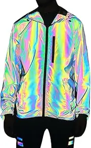 [Qingeer] Rainbow Reflective Jacket for Men and Women Windproof Water Repellent