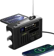 Emergency Hand Crank Radio with Flashlight, AM FM Solar Weather Radios with Cell Phone Charge, Bluetooth Speaker SOS Alarm (Black)