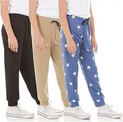 [Pure Essence] Girls' Sweatpants - 3 Pack French Terry Active Jogger Pants (Size: 7-16)