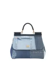 DOLCE&GABBANA Large Sicily $2445 Blue Patchwork Denim Handbag New And Authentic