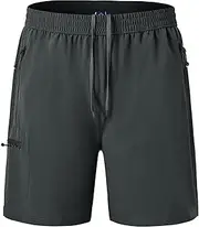 [BGOWATU] Men's Athletic Hiking Shorts Stretch Quick Dry Sports Gym Shorts with Zipper Pockets for Fishing Travel