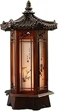 Traditional Korean Wood Lamp | Handmade Asian Oriental Table Lantern | Bedside Bedroom Accent Light | Unique Gift Idea | Hexagonal Design (Brown)