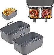 2PCS Silicone Pot for Ninjas Dual Air Fryer, Reusable Air Fryer Silicone Basket Air Fryer Accessories Reusable Double Air Fryer Liner for Ninja Air Fryer, Oven, Microwave (Grey Pot)