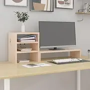 Monitor Stand 81x20x30 cm Solid Wood Pine - Ergonomic Riser with Storage, Stable Frame, Natural Finish for Home Office, Computer & Multimedia Devices