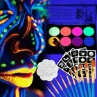 UV Face Painting Kit,Glow in the Dark Face Paint, 8 Neon Fluorescent Black Light