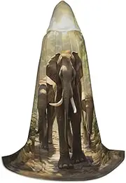 SKKNT Asian Elephants Print Halloween Hooded Cloak Full Length Cape With Hood For Men And Women For Carnival
