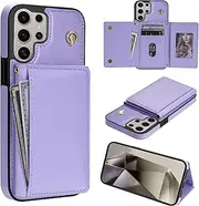 [Asuwish] Mobile Phone Case for Samsung Galaxy S24 Ultra 5G Case with Strap Card Slot Foldable Glitter Leather Wallet Stand S24Ultra 24S S 24 24Ultra Mobile Phone Cases Protective Phone Case Purple