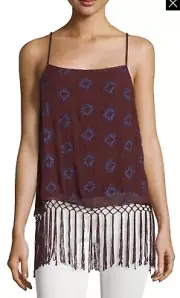 NWT Women's Chloe Oliver Plum Luxxe Fringe-Hem Tank Top Sz M Medium