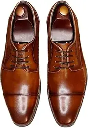[Generic] Formal Loafer Shoes for Men Pointed Toe Lace Up Hand-Painted Genunine Leather with Block Heel Slip On for Office First Layer Decorate Dress Shoes for Men