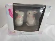 New Easter White bunny Rabbit Salt and Pepper shakers white pink NIB