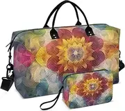[ZRYSMY] Duffel Bag for Traveling, Mandala Colorful Yellow Travel Bag Gym Bag, with Multiple Interior Pockets Shoulder Weekender Bag for Women Men with Toiletry Bag 20.5L x 1.9W x 13.8H, Multi-Colored