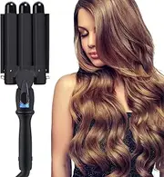 3 Barrel Curling Iron Wand Hair Crimper with Dual Voltage, 1 Inch Hair Waver Iron with LCD Temp Display, Ceramic Tourmaline Crimper Hair Iron, Hair Curler Temperature Adjustable