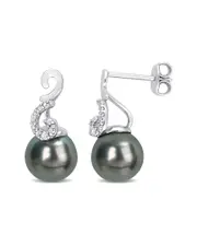 Rina Limor Silver 0.02 ct. tw. Diamond 8-9mm Pearl Swirl Drop Studs