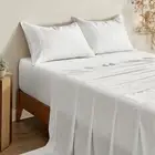 Serene 400TC Bamboo Cotton Blend Sateen Flat Fitted Soft Sheet Set White Single