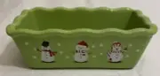 Global Design Collections Merry & Bright Mini Ceramic Loaf Pan Green/Snowman NEW