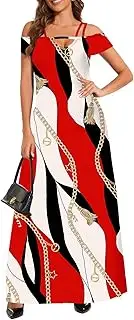 [DinyIn] Casual Summer African Dresses for Women Plus Size Adjustable Maxi Dresses Loose Striped Sundress with Sleeves, 451_3m5, Medium