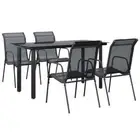 5 Piece Garden Dining Set Black Steel and Textilene vidaXL