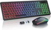 Wireless Keyboard and Mouse Combo - RGB Backlit 2.4GHz Quiet