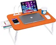 Laptop Desk for Bed, Height Adjustable Laptop Bed Table, Foldable Portable Lap Desk Stand with USB/Storage Drawer/Cup Holder/Slot, Breakfast Tray for Working Reading Writing Eating