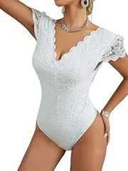[Generic] Women's Lace Bodysuit perspective deep V-backless sexy jumpsuit