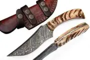 Custom hand forged Damascus steel fixed blade l camping survival skinning knife