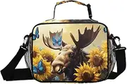Insulated Lunch Box Moose Sunflower Butterfly for Women Men - Ideal for Work, Picnics - Includes Adjustable Shoulder Strap