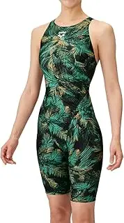 [arena] GRYL Women's Racing One-Piece Spats (Open Back/Half Leg) Swimsuit, Green x Yellow