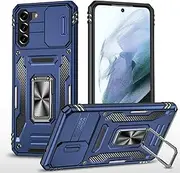 [Ylzhe] for S21 Galaxy Phone Case, Galaxy S21 Case with Slide Camera Cover 360° Rotation Ring Kickstand Military-Grade Phone Case with Kickstand, Phone Case for Samsung S21 Phone Case Navy Blue
