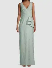 $595 Aidan Mattox Women's Green Jacquard Column Gown Dress Size 8