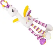 FOYTOKI Unicorn Plush for Crib Soft Hanging Plaything for Car Seat Early Educational Rattle with