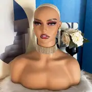 Realistic Female Mannequin Head Wig Stand with Shoulder Making Styling