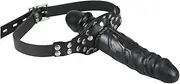 Double-Cock Lockable Realistic Penis Gag, Mouth Gag with Adjustable Leather Strap, SM Dildo Gag(Long & Short)