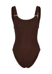 Hunza G Domino Seersucker Swimsuit, Swimsuit, Chocolate - One Size One Size