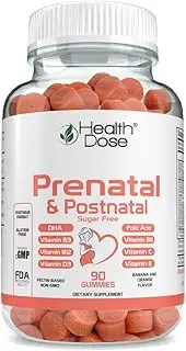HealthDose Prenatal & Postnatal Vitamins for Pregnant and Lactating Women, DHA & Folic Acid,Gluten & Sugar Free Vitamin B6, B12, C + Zinc for immunity 90 Count Gummies.