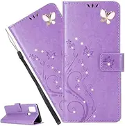 LEMAXELERS For Samsung Galaxy S10e Case,Galaxy S10e Cover Diamond Glitter Butterfly Flower Embossed PU Leather Flip Wallet Case Magnetic Stand Card Slot Folio Case for Samsung Galaxy S10e,GH L Purple