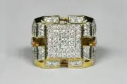 2.40Ct Round Cut Tester Pass Moissanite Men Stylish Ring 14K Yellow Gold Plated