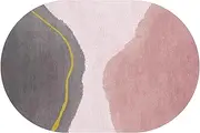 Nordic Design Pink Grey Kitchen Floor Decor Oval Carpet, Washable Large Rug Short Pile Non-Slip Living Room Bedroom Bedside Floor Mats 60x90cm(4.6ft×6.6ft/140×200cm)