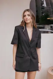 [PUP3] Brielle Short Sleeve Blazer Top - Black XS black