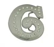 Initial C Letter c Western Belt Buckle Silver Metal Iced Style Rhinestones Mens