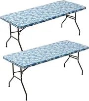 6ft Picnic Table Cover Rectangle, Vinyl Fitted Tablecloth with Elastic Edge, 30’’x72’’ Waterproof Reusable Table Cloth for Indoor Outdoor Home Camping Picnic Party, Daisy Printed Design, 2 Pack