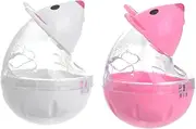 POPETPOP 2Pcs Interactive Cat Feeder Automatic Leakage Snack Dispenser Mouse Shape Engaging Rolling Tumbler for Cats and Dogs White Red