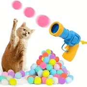 DACUAN Cat Toys Balls Launcher, 30PCS Pom Pom Balls & Cat Toy Launcher Set,Cat Plush Ball Toy Colorful Plush Toy Balls for Cat,
