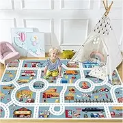 Car Play Mat Kids Rug Car Rugs for Kids Toy Cars，Non Slip Kids Play Rug for Classrrom Low Pile Road Rug for Kids