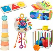 5 in 1 Montessori Sensory Toys for Baby Toddlers Pull String Activity Toy Stacki