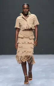 [BOYEDOE] Yomavu Fringed Cotton-Blend Midi Skirt