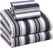 RUVANTI Flannel Sheets King Size - 100% Cotton Brushed King, Maritime Stripe