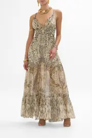 BEAD STRAP GATHERED PANEL DRESS THE THRONE ROOM