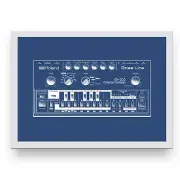 Roland TB-303 Acid Synth inspired Poster Art ~ CANVAS PRINT 8x12" BLUE
